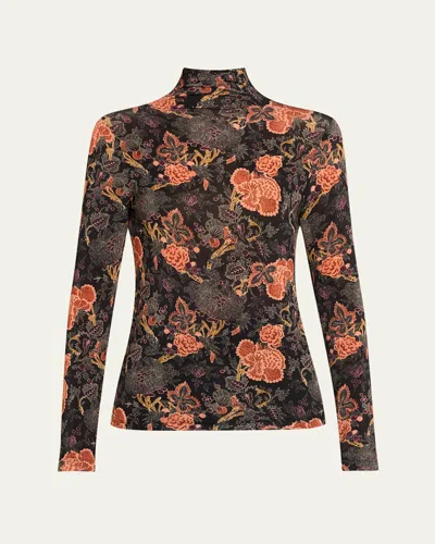 ULLA JOHNSON AURELIA FLORAL JERSEY TURTLENECK TOP