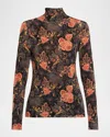 Ulla Johnson Aurelia Printed Stretch-jersey Turtleneck Top In Black