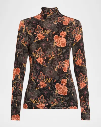 Ulla Johnson Aurelia Printed Stretch-jersey Turtleneck Top In Brown