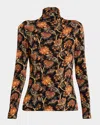 Ulla Johnson Aurelia Floral Turtleneck Top In Minuit