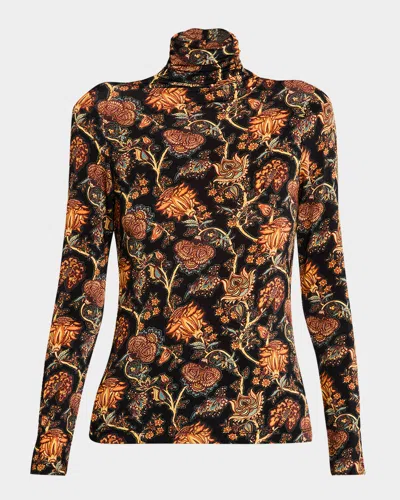 Ulla Johnson Aurelia Floral Turtleneck Top In Minuit