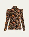 Ulla Johnson Aurelia Floral Turtleneck Top In Minuit