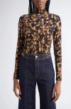 Ulla Johnson Aurelia Jersey Long Sleeve Turtleneck Top Solaris In Multi