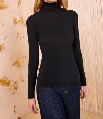 Ulla Johnson Aurelia Jersey Long Sleeve Turtleneck Sweater In Noir In Black
