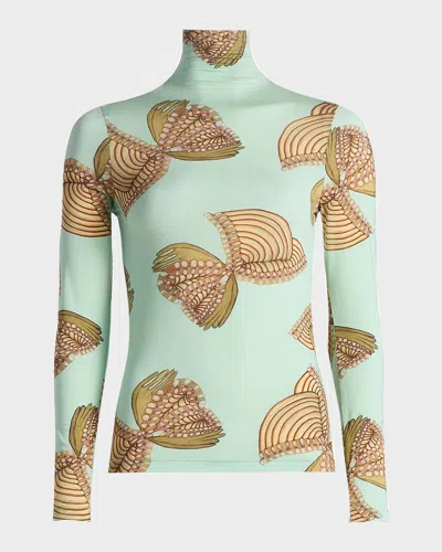 Ulla Johnson Aurelia Jersey Long-sleeve Turtleneck Top In Multi