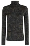 Ulla Johnson Aurelia Printed Stretch-jersey Turtleneck Top In Black