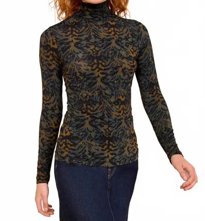 Ulla Johnson Aurelia Jersey Long Sleeve Turtleneck Top In Desert Jasper In Animal Print