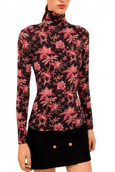 Ulla Johnson Aurelia Jersey Long Sleeve Turtleneck Top In Midnight Lily In Multi