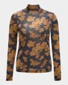 Ulla Johnson Aurelia Printed Turtleneck Pullover In Onyx