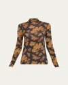 Ulla Johnson Aurelia Printed Turtleneck Pullover In Onyx
