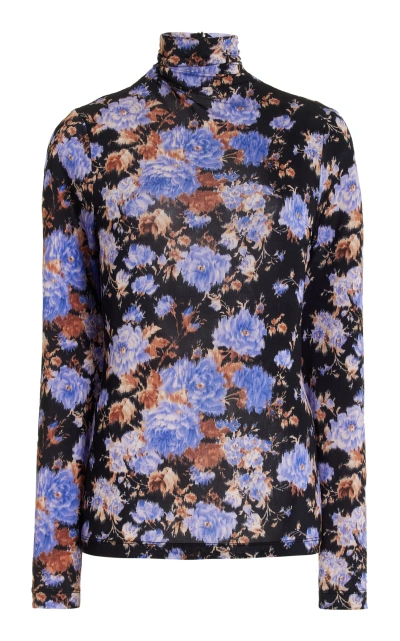 Ulla Johnson Aurelia Printed Turtleneck Top In Blue