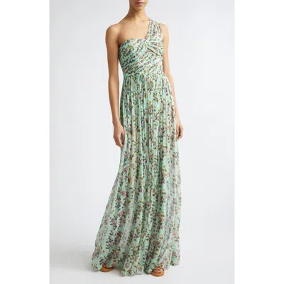 Ulla Johnson Aureline Floral One-shoulder Silk Chiffon Gown In Green