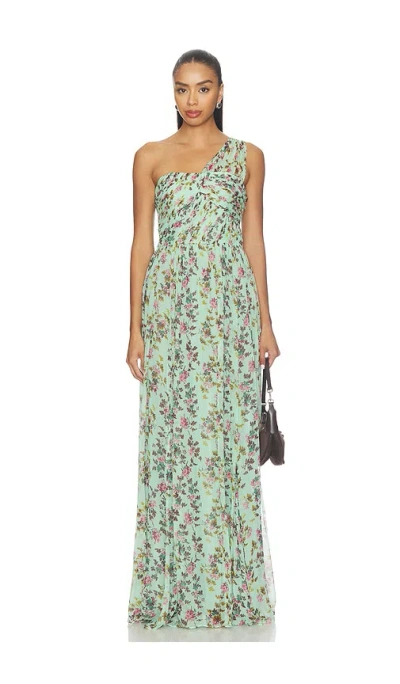Ulla Johnson Aureline Floral One-shoulder Silk Chiffon Gown In Green