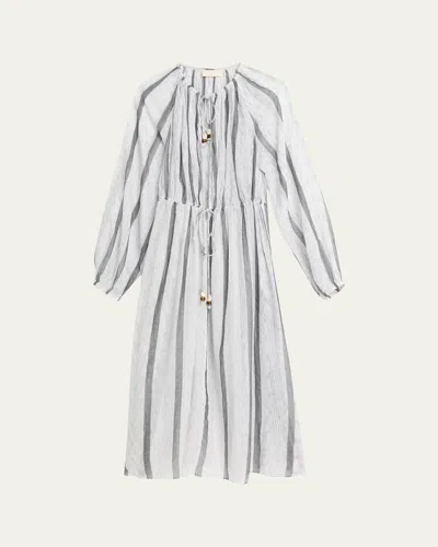 Ulla Johnson Aurora Striped Midi Dress Coverup In Salt Stone