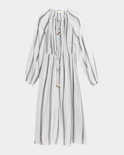 Ulla Johnson Aurora Striped Midi Dress Coverup In Salt Stone