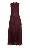 Ulla Johnson Auryn Applique Sleeveless Midi Dress In Burgundy