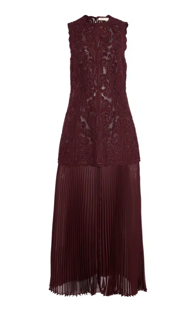 Ulla Johnson Auryn Applique Sleeveless Midi Dress In Burgundy