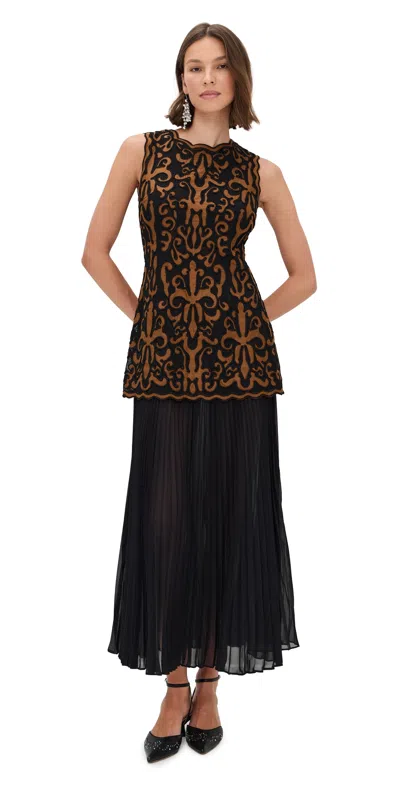 Ulla Johnson Auryn Applique Sleeveless Midi Dress In Saffron In Black