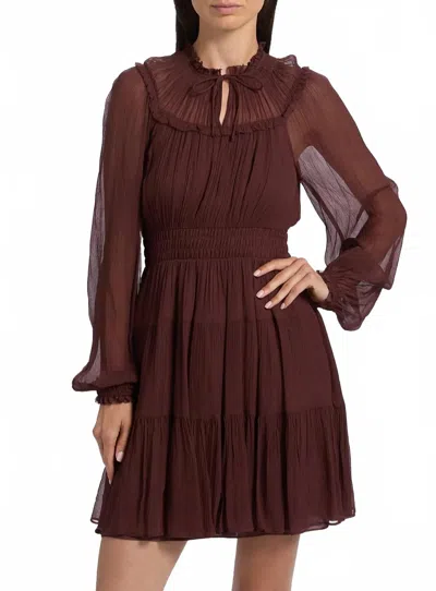 Ulla Johnson Ava Silk Long Sleeve Mini Dress In Mahogany In Brown