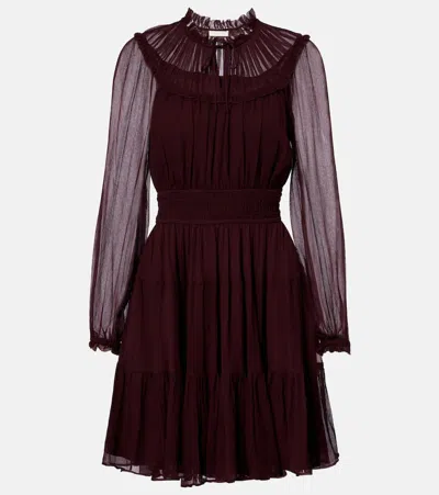 Ulla Johnson Ava Tie-neck Silk Chiffon Minidress In Burgundy