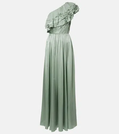 Ulla Johnson Avalina One-shoulder Ruffled Silk Maxi Dress In Green