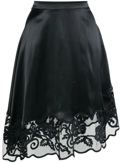 Ulla Johnson Avalon Floral-embroidered Skirt In Black
