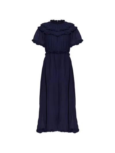 Ulla Johnson Ayan Ruffled Fringed Dress In Blue