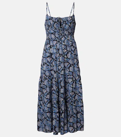 Ulla Johnson Aydin Floral Cotton-blend Midi Dress In Blue