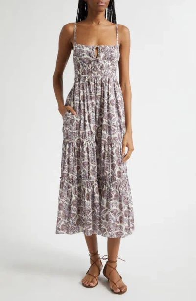 Ulla Johnson Aydin Print Tiered Cotton Sundress In Gray