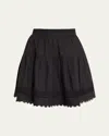 Ulla Johnson Ayla Scalloped Lace-inset Cotton Mini Skirt In Noir