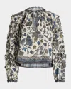 Ulla Johnson Azrou Floral Long-sleeve Ruffle Blouse In White