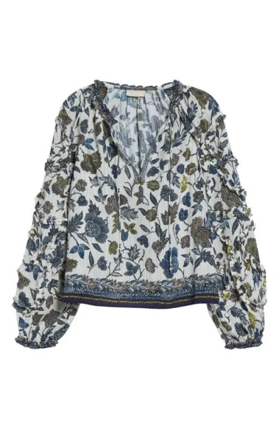 Ulla Johnson Azrou Floral Ruffle Split Neck Peasant Top In White