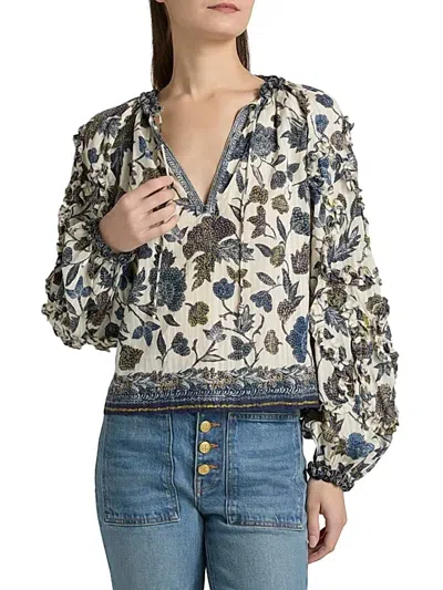 Ulla Johnson Azrou Long Sleeve Blouse In Porcelain In Multi
