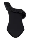 Ulla Johnson Solara Embroidered Flutter One-piece Swimsuit In Black