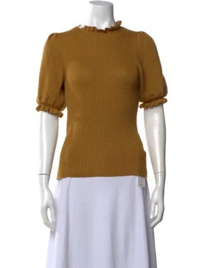 Pre-owned Ulla Johnson Baby Alpaca Crew Neck Sweater In Gold