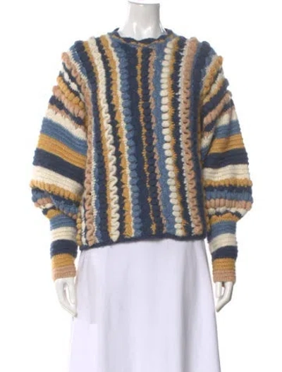 Pre-owned Ulla Johnson Baby Alpaca Striped Sweater In Blue