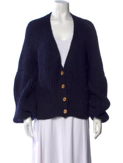 Pre-owned Ulla Johnson Baby Alpaca V-neck Sweater In Blue