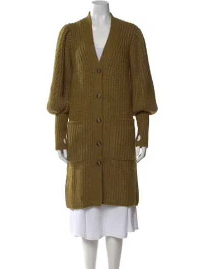 Pre-owned Ulla Johnson Baby Alpaca V-neck Sweater In Green