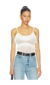 Ulla Johnson Bania Ruffle Trim Crochet Bodysuit In White