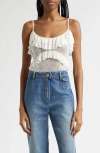 Ulla Johnson Bania Ruffle Trim Crochet Bodysuit In White