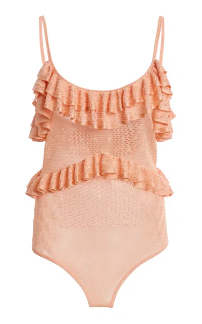 Ulla Johnson Bania Ruffled Bodysuit In Pink