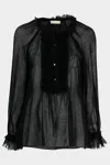 ULLA JOHNSON BARDOT SHEER WOOL BLOUSE IN NOIR