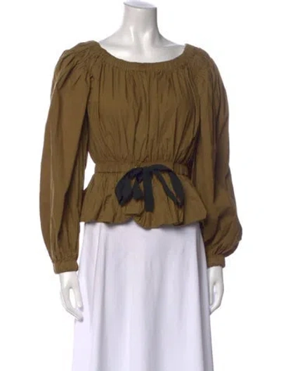 Pre-owned Ulla Johnson Bateau Neckline Long Sleeve Blouse In Green