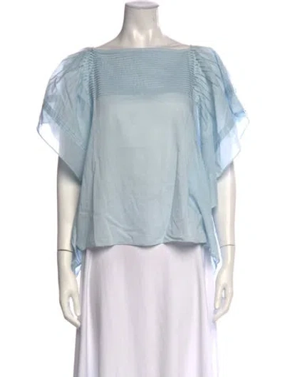 Pre-owned Ulla Johnson Bateau Neckline Short Sleeve Blouse W/ Tags In Blue