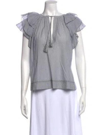 Pre-owned Ulla Johnson Bateau Neckline Short Sleeve Blouse In White