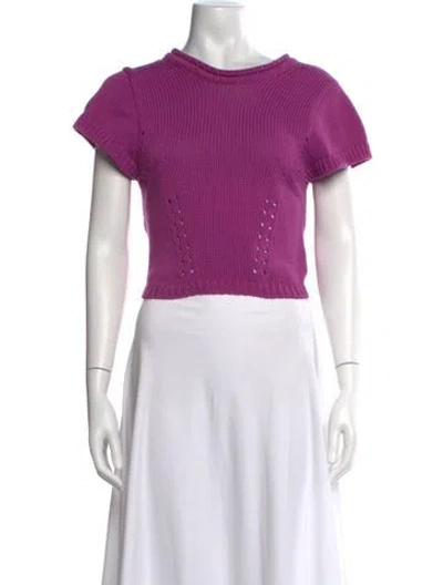 Pre-owned Ulla Johnson Bateau Neckline Short Sleeve Crop Top In Purple
