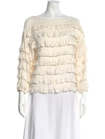 Pre-owned Ulla Johnson Bateau Neckline Three-quarter Sleeve Blouse In Neutral