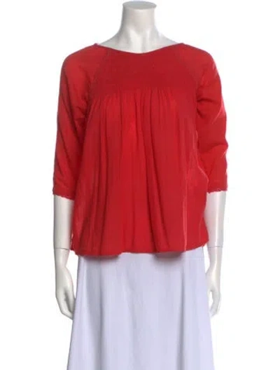 Pre-owned Ulla Johnson Bateau Neckline Three-quarter Sleeve Blouse In Red