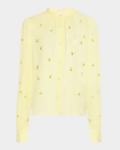 Ulla Johnson Bea Beaded Silk Blouse In Citron