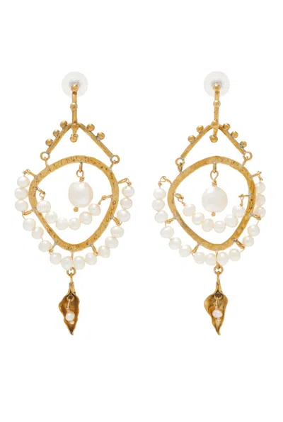 Ulla Johnson Beaded Chandelier Earrings In Pearl In Beige